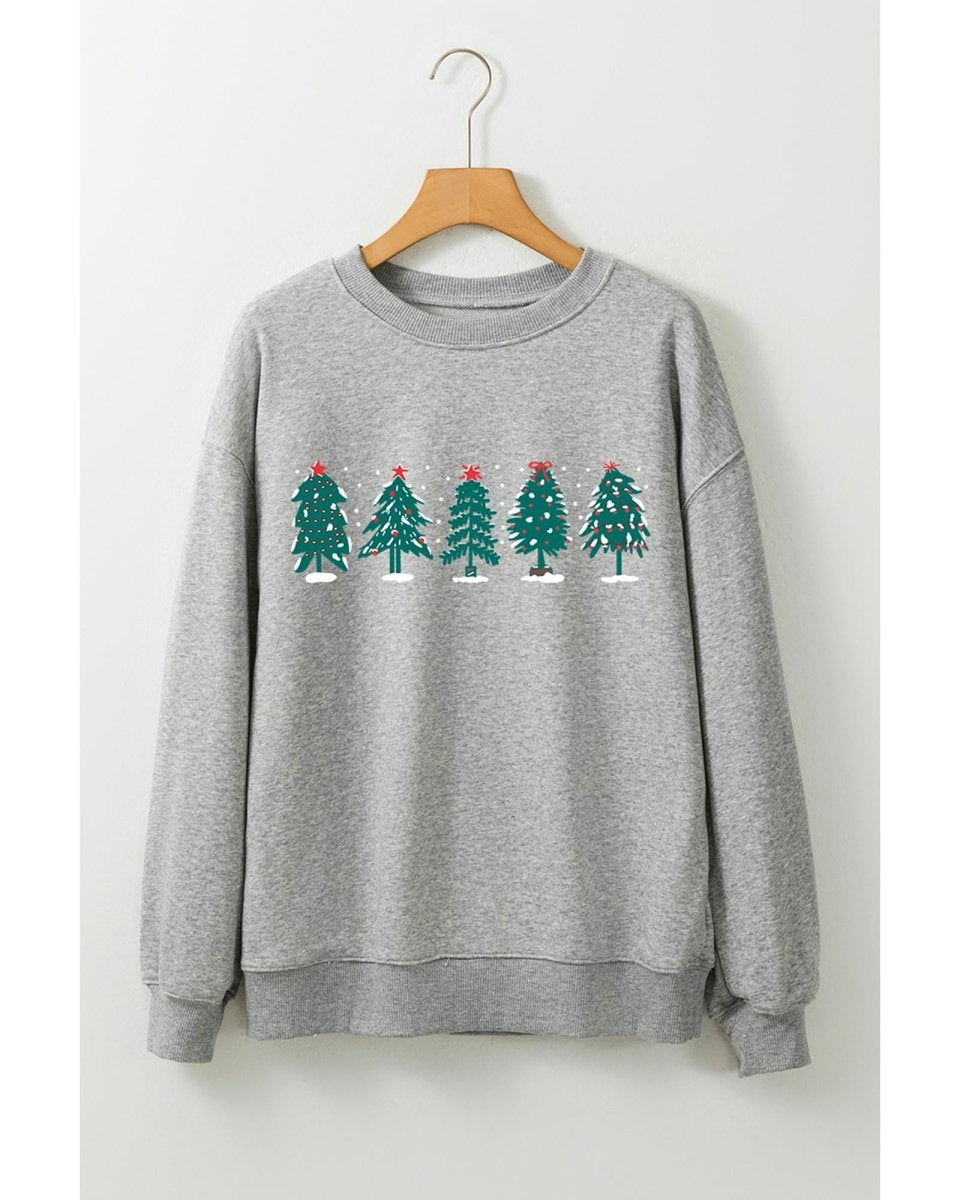 Gray 2 - side Printed Christmas Tree Letter Graphic Sweatshirt - S