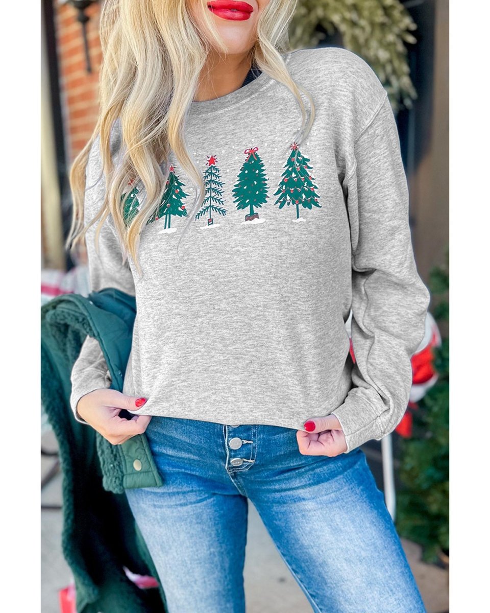 Gray 2 - side Printed Christmas Tree Letter Graphic Sweatshirt - S