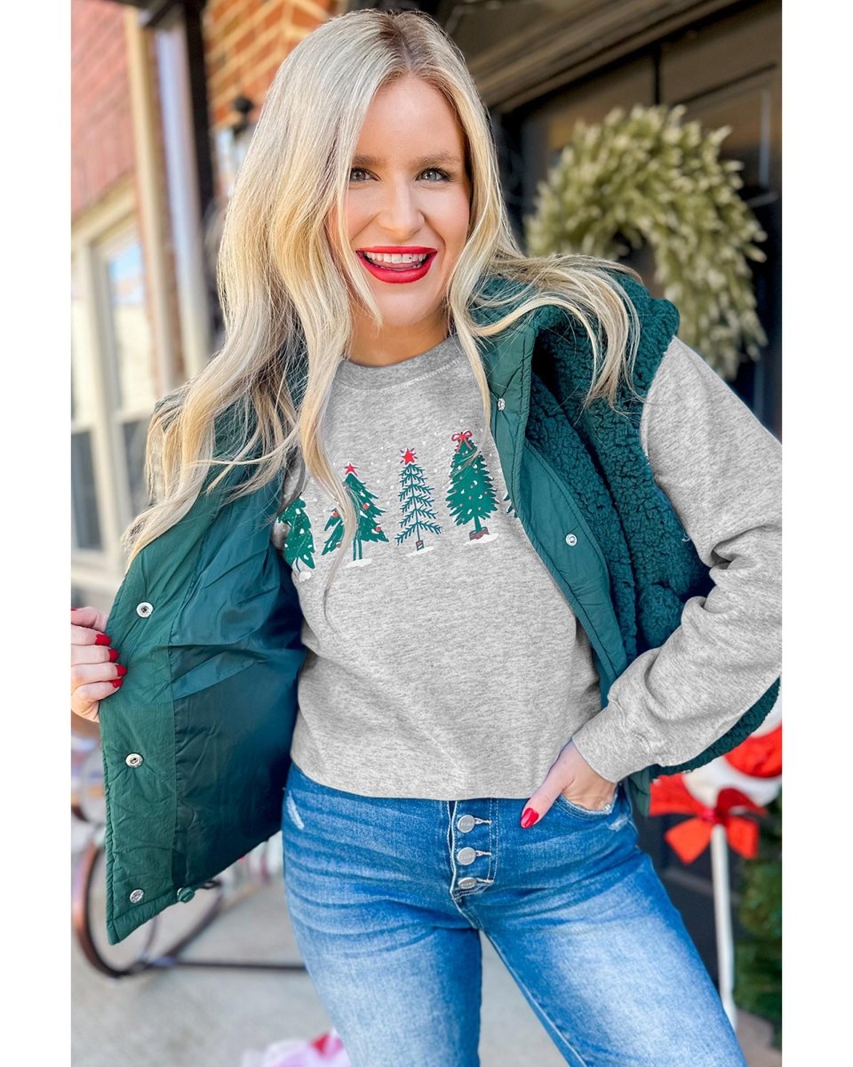 Gray 2 - side Printed Christmas Tree Letter Graphic Sweatshirt - S