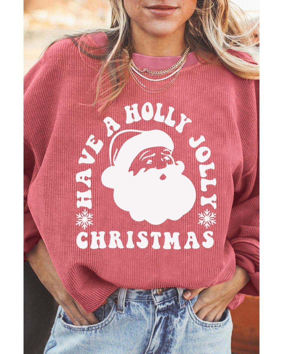 Strawberry Pink HAVE A HOLLY JOLLY CHRISTMAS Corded Sweatshirt - M