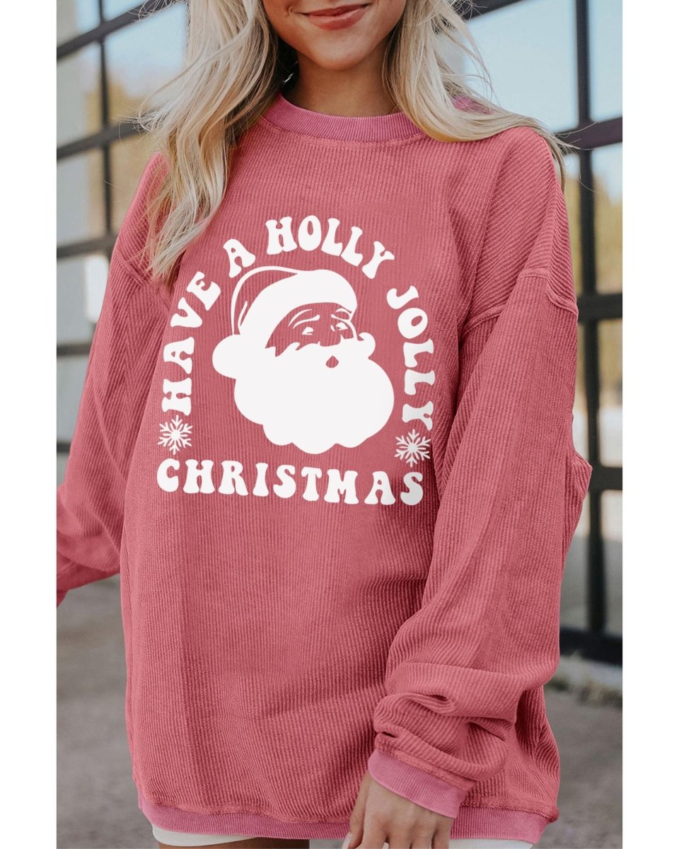 Strawberry Pink HAVE A HOLLY JOLLY CHRISTMAS Corded Sweatshirt - M
