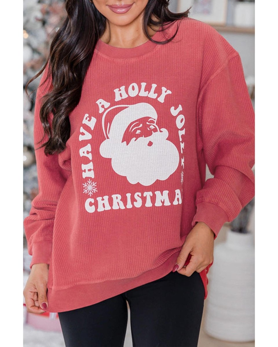 Strawberry Pink HAVE A HOLLY JOLLY CHRISTMAS Corded Sweatshirt - M