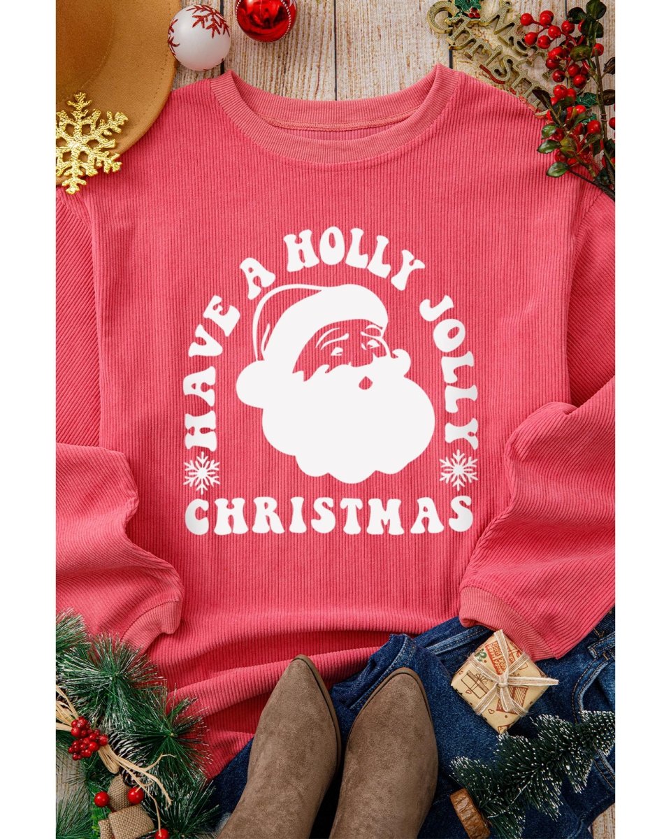 Strawberry Pink HAVE A HOLLY JOLLY CHRISTMAS Corded Sweatshirt - M