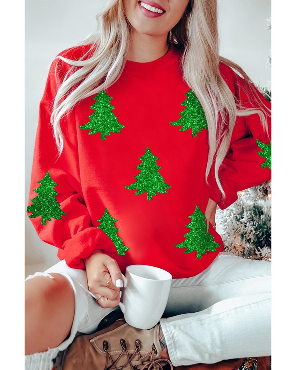 Red Christmas Tree Printed Holiday Fashion Sweatshirt - L