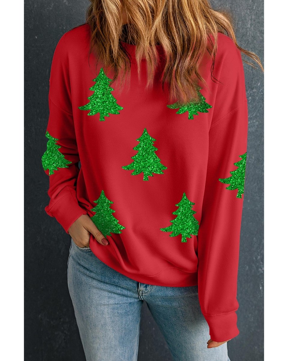 Red Christmas Tree Printed Holiday Fashion Sweatshirt - S