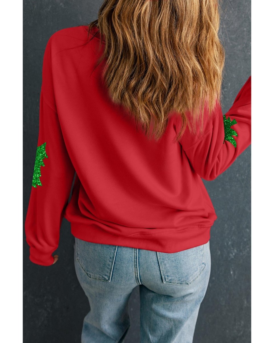 Red Christmas Tree Printed Holiday Fashion Sweatshirt - S