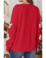 Red Sequin Santa Clause Patched Christmas Pullover Sweatshirt - XL