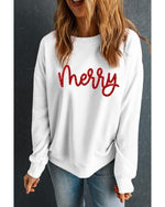 Beige Merry Graphic Christmas Crew Neck Sweatshirt - L