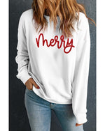 Beige Merry Graphic Christmas Crew Neck Sweatshirt - L