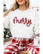 Beige Merry Graphic Christmas Crew Neck Sweatshirt - XL