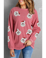 Strawberry Pink Sequin Santa Clause Christmas Corded Sweatshirt - L