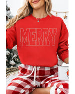 Red Rhinestone MERRY Letter Graphic Christmas Fashion Sweatshirt - 2XL