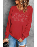 Red Rhinestone MERRY Letter Graphic Christmas Fashion Sweatshirt - 2XL