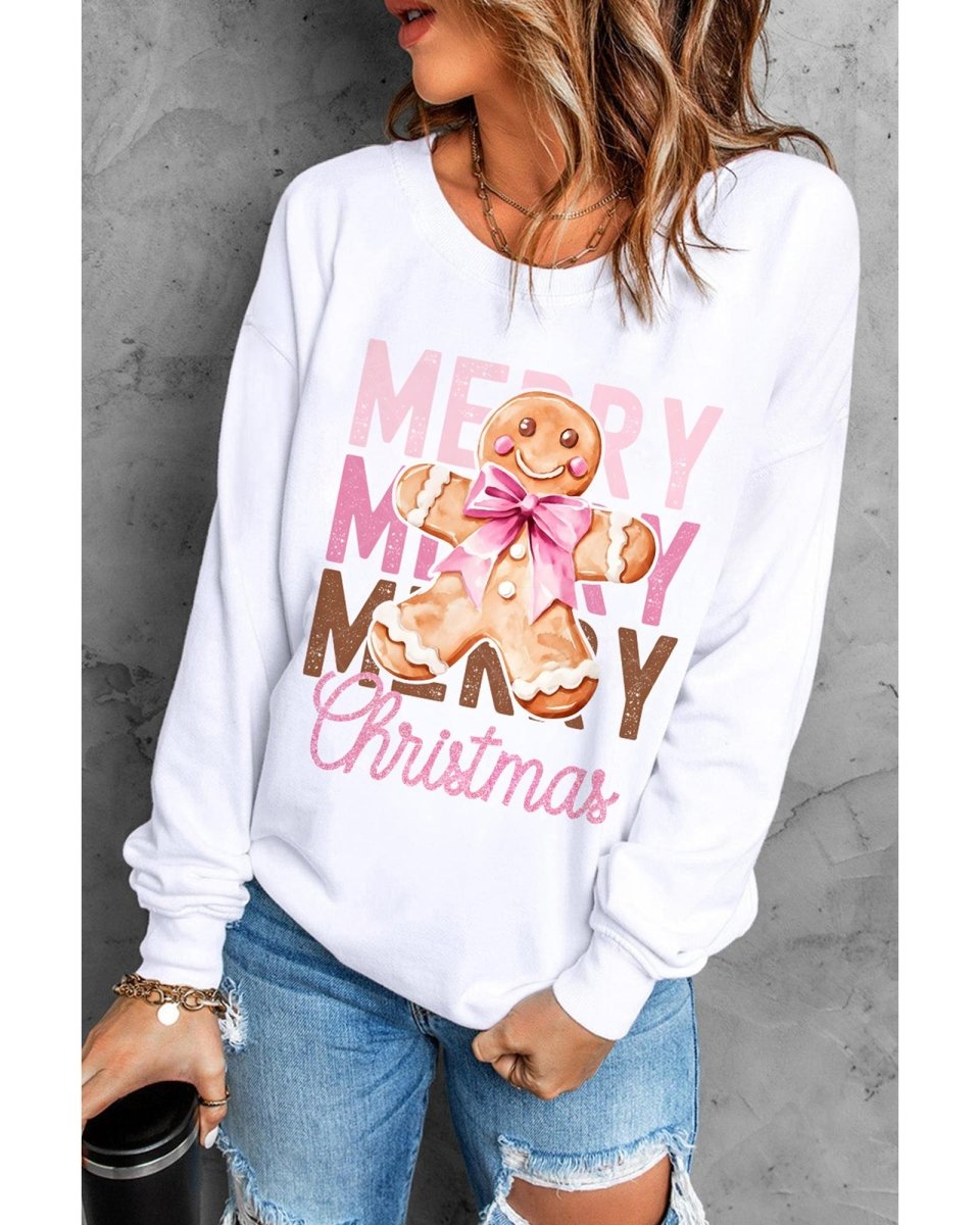 Beige Merry Christmas Gingerbread Man Graphic Sweatshirt - 2XL