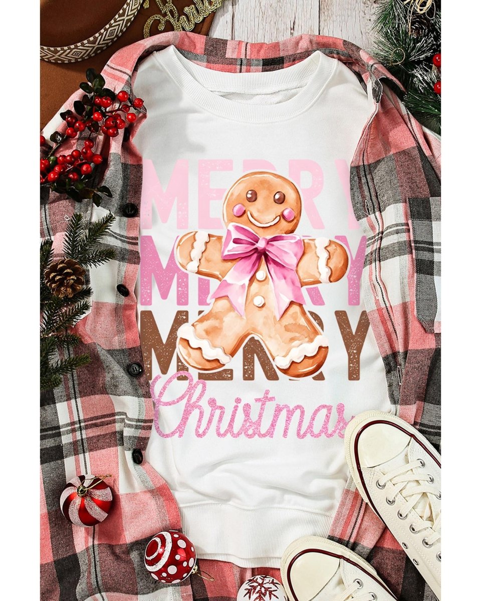 Beige Merry Christmas Gingerbread Man Graphic Sweatshirt - 2XL