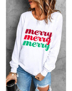 Beige merry merry merry Printed Christmas Sweatshirt - M