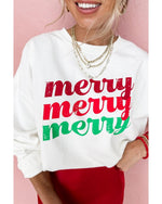 Beige merry merry merry Printed Christmas Sweatshirt - S