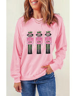 Pink Christmas Nutcracker Patched Pattern Drop Shoulder Sweatshirt - XL