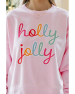 Pink holly jolly Printed Round Neck Christmas Sweatshirt - 2XL