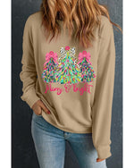 Khaki Merry & Bright Christmas Tree Print Pullover Sweatshirt - 2XL