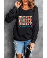 Black Merry Christmas Painted Crew Neck Graphic Sweatshirt - XL