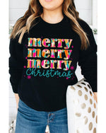 Black Merry Christmas Painted Crew Neck Graphic Sweatshirt - XL