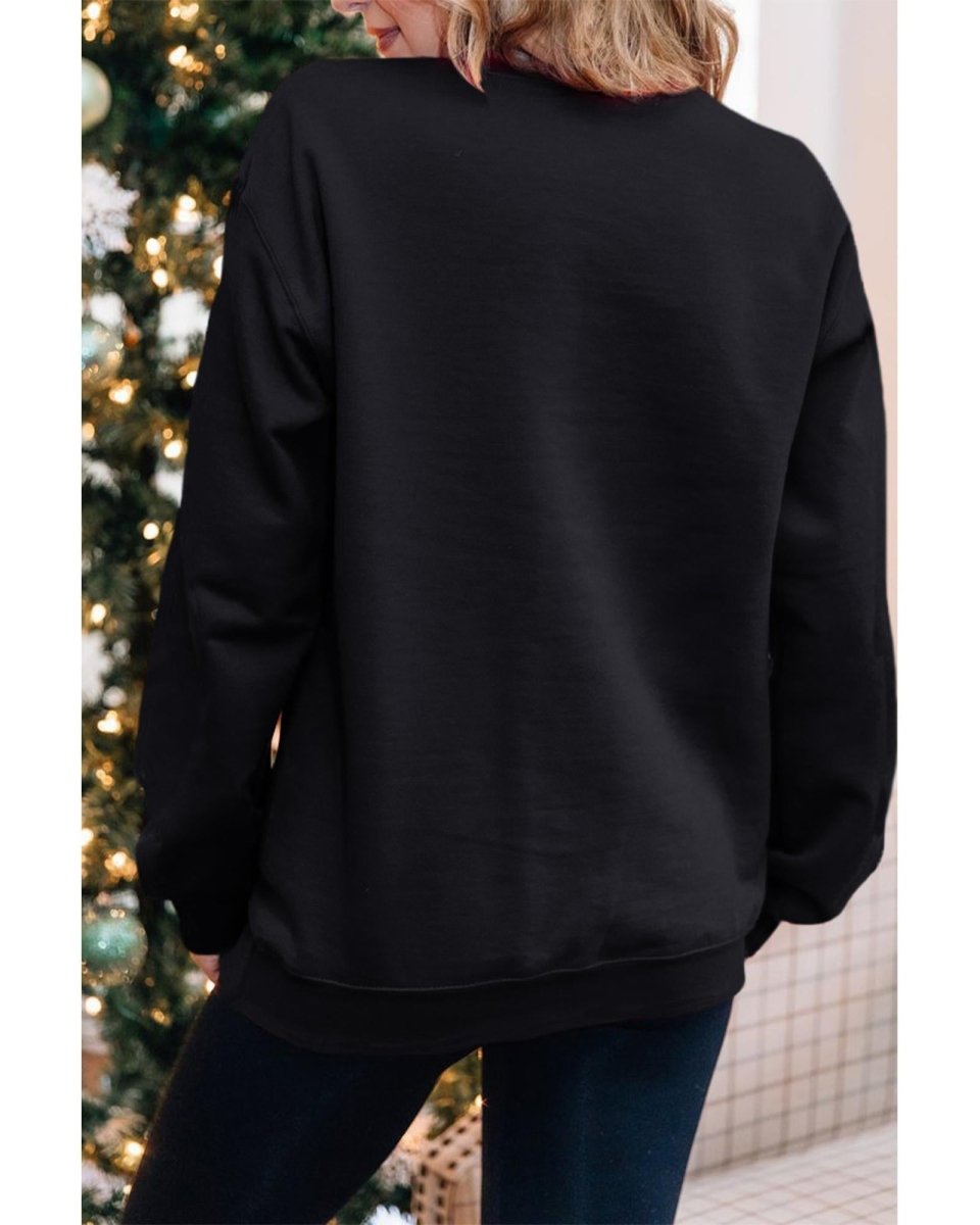 Black Merry Christmas Painted Crew Neck Graphic Sweatshirt - XL