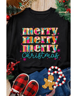 Black Merry Christmas Painted Crew Neck Graphic Sweatshirt - XL
