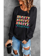 Black Merry Christmas Painted Crew Neck Graphic Sweatshirt - XL