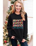 Black Merry Christmas Painted Crew Neck Graphic Sweatshirt - XL