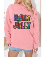 Pink HOLLY JOLLY Christmas Festive Letter Graphic Sweatshirt - 2XL