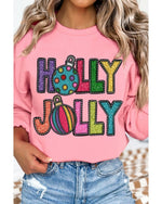 Pink HOLLY JOLLY Christmas Festive Letter Graphic Sweatshirt - 2XL
