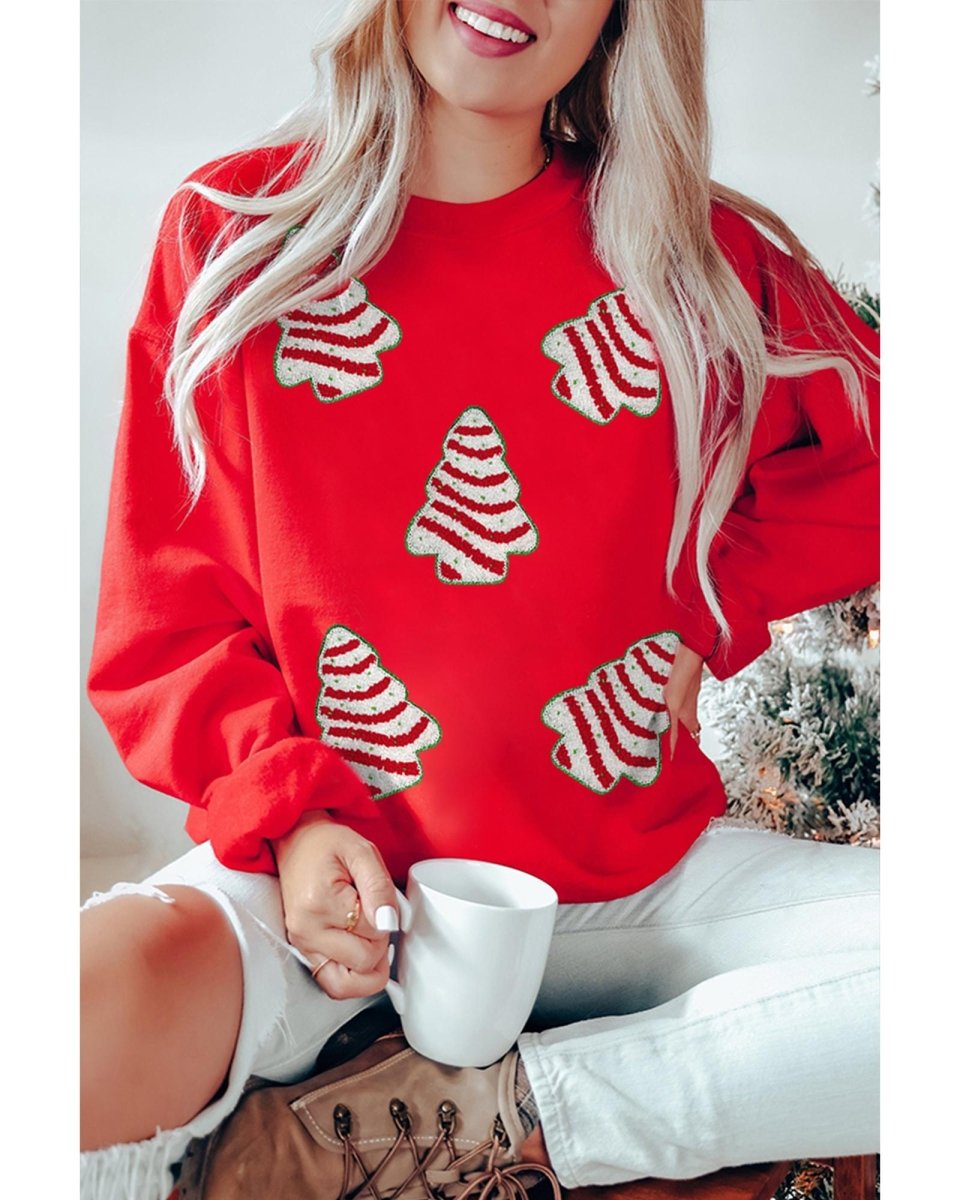 Red Playful Christmas Tree Patched Dropped Shoulder Sweatshirt - 2XL