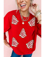 Red Playful Christmas Tree Patched Dropped Shoulder Sweatshirt - S