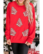 Red Playful Christmas Tree Patched Dropped Shoulder Sweatshirt - XL