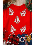 Red Playful Christmas Tree Patched Dropped Shoulder Sweatshirt - XL
