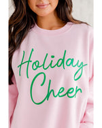 Pink Holiday Cheer Letter Graphic Christmas Slogan Sweatshirt - L