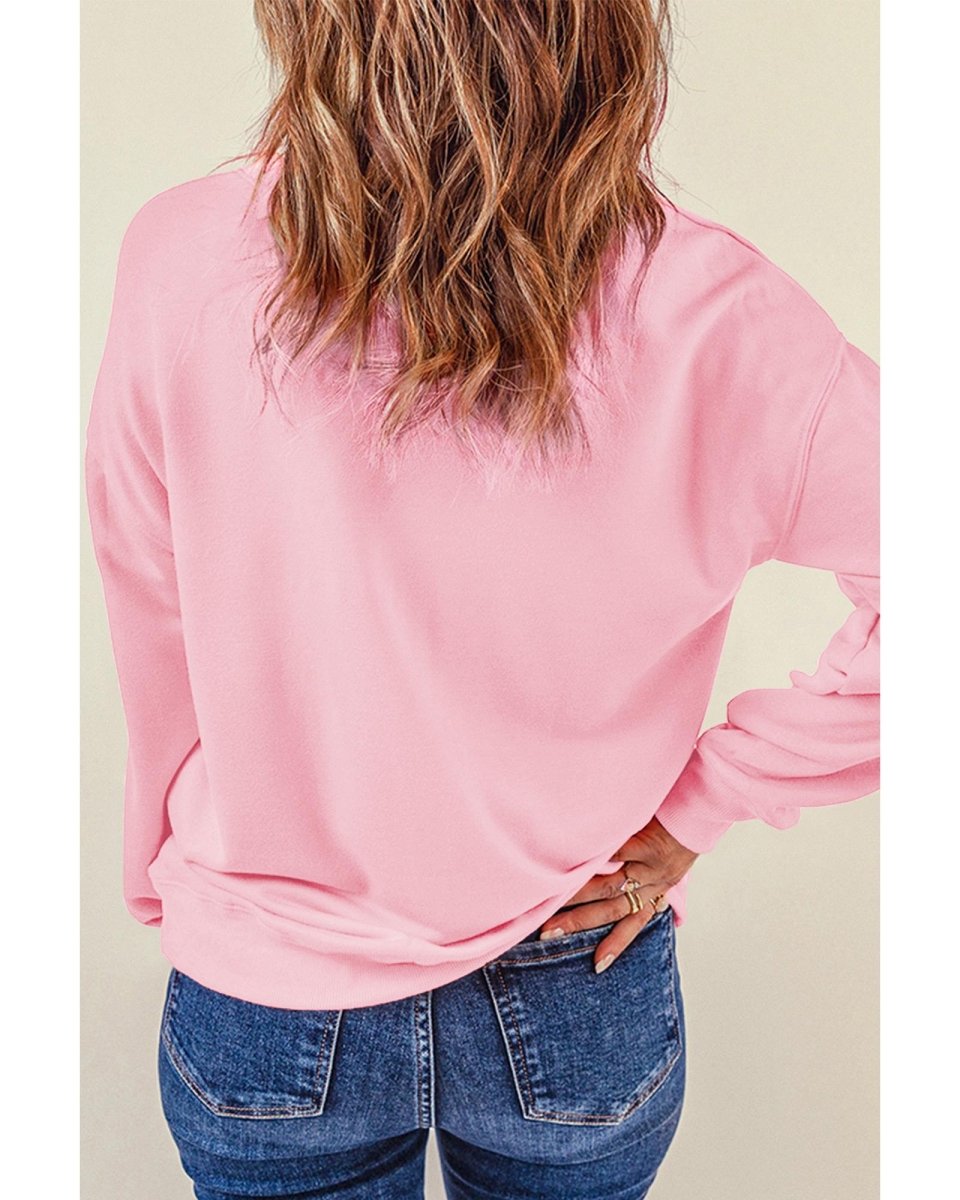 Pink Holiday Cheer Letter Graphic Christmas Slogan Sweatshirt - L