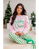 Pink Holiday Cheer Letter Graphic Christmas Slogan Sweatshirt - S