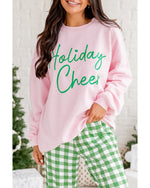 Pink Holiday Cheer Letter Graphic Christmas Slogan Sweatshirt - S