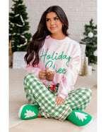 Pink Holiday Cheer Letter Graphic Christmas Slogan Sweatshirt - XL