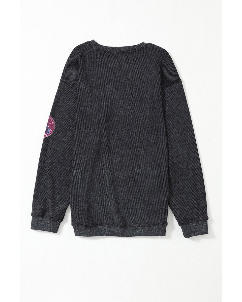 Black Sequined Christmas Elements Corded Baggy Sweatshirt - 2XL