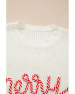 White Striped Merry Bright Letter Christmas Sweater - 2XL
