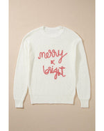 White Striped Merry Bright Letter Christmas Sweater - 2XL