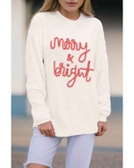 White Striped Merry Bright Letter Christmas Sweater - L