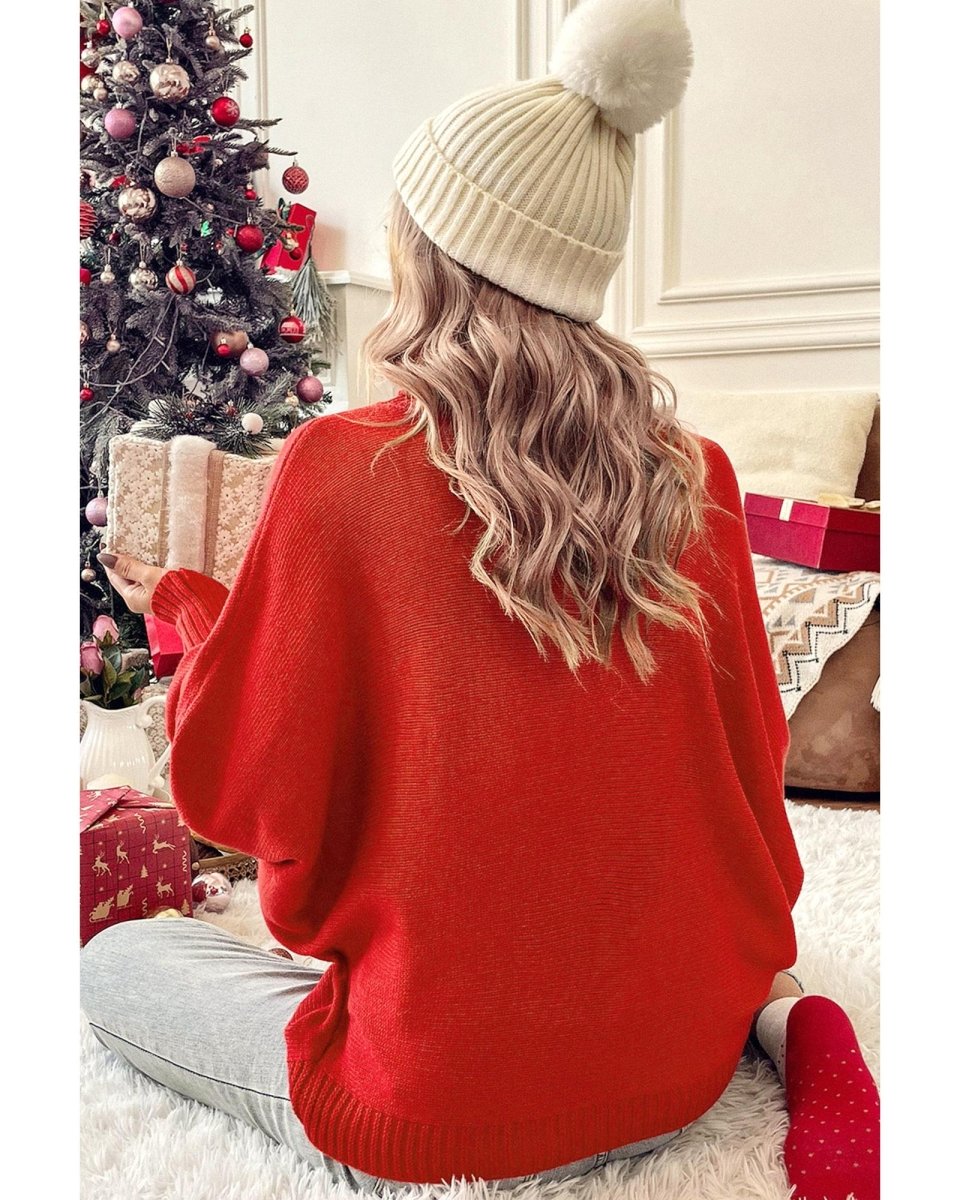 Fiery Red Christmas Holly Jolly Tinsel Graphic High Neck Sweater - S