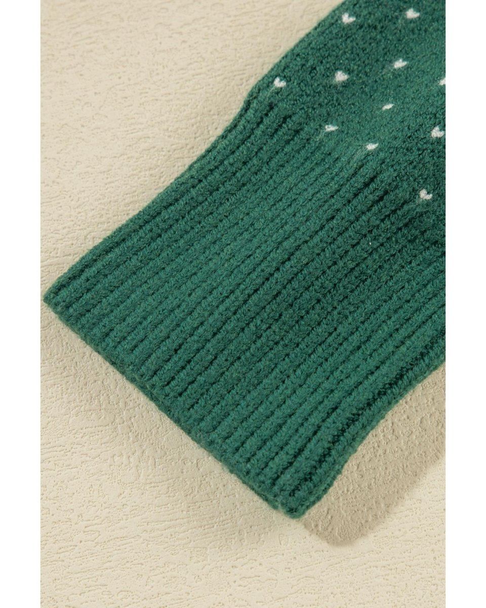 Green Christmas Snowflake Dotted Print Round Neck Sweater - L