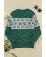 Green Christmas Snowflake Dotted Print Round Neck Sweater - L