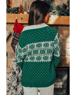 Green Christmas Snowflake Dotted Print Round Neck Sweater - S