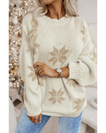 White Snowflake Christmas Tunic Sweater - L